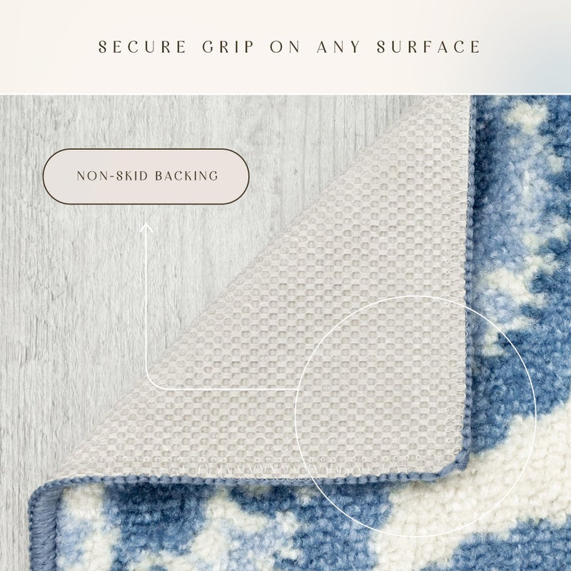 Maples Rugs Vivian Medallion Runner Rug - Made in USA - Washable, Non Slip, Indoor Carpet for Hallway, Kitchen, and Laundry Room, 2' x 6', Blue/White - Image 5